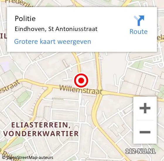 Locatie op kaart van de 112 melding: Politie Eindhoven, St Antoniusstraat op 13 oktober 2022 23:04