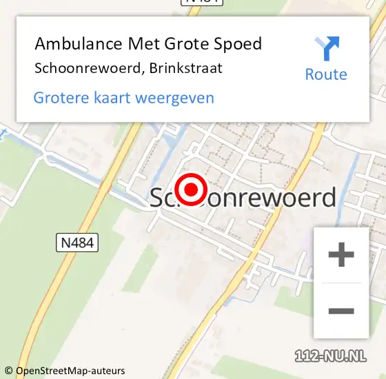 Locatie op kaart van de 112 melding: Ambulance Met Grote Spoed Naar Schoonrewoerd, Brinkstraat op 13 oktober 2022 23:39