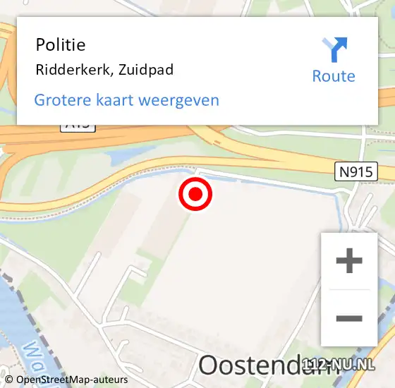 Locatie op kaart van de 112 melding: Politie Ridderkerk, Zuidpad op 14 oktober 2022 00:12