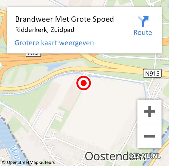 Locatie op kaart van de 112 melding: Brandweer Met Grote Spoed Naar Ridderkerk, Zuidpad op 14 oktober 2022 00:16