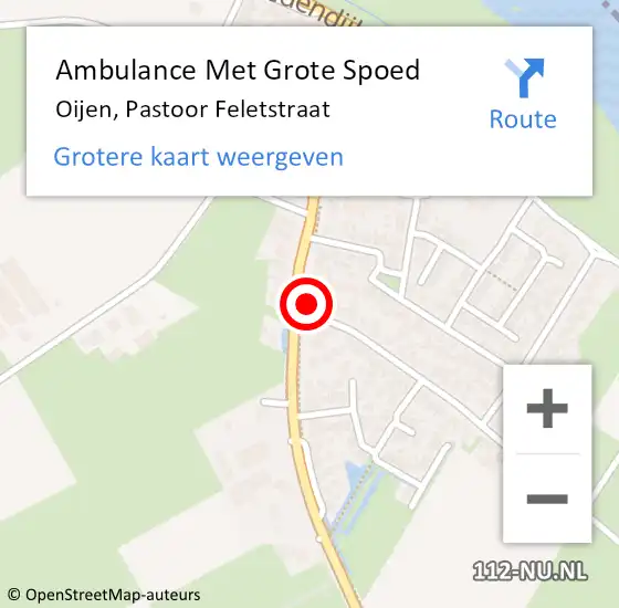 Locatie op kaart van de 112 melding: Ambulance Met Grote Spoed Naar Oijen, Pastoor Feletstraat op 1 augustus 2014 13:01