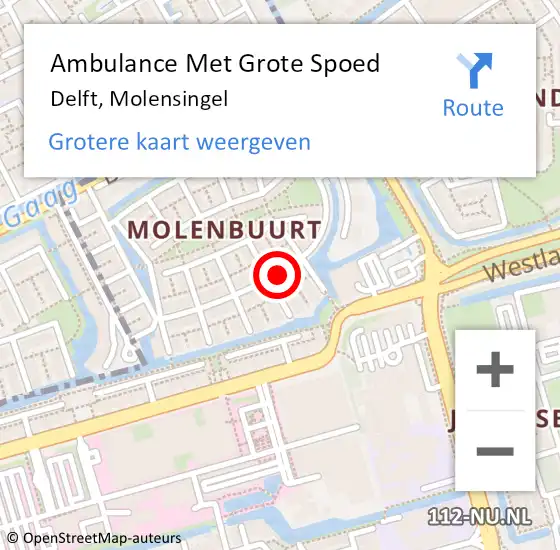 Locatie op kaart van de 112 melding: Ambulance Met Grote Spoed Naar Delft, Molensingel op 14 oktober 2022 00:35