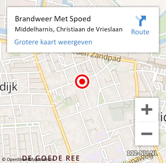 Locatie op kaart van de 112 melding: Brandweer Met Spoed Naar Middelharnis, Christiaan de Vrieslaan op 14 oktober 2022 00:58