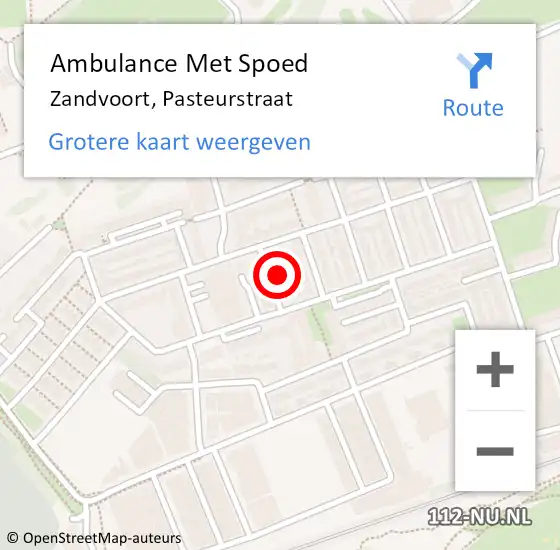 Locatie op kaart van de 112 melding: Ambulance Met Spoed Naar Zandvoort, Pasteurstraat op 14 oktober 2022 01:03