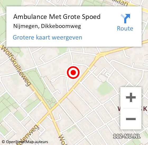 Locatie op kaart van de 112 melding: Ambulance Met Grote Spoed Naar Nijmegen, Dikkeboomweg op 14 oktober 2022 01:07