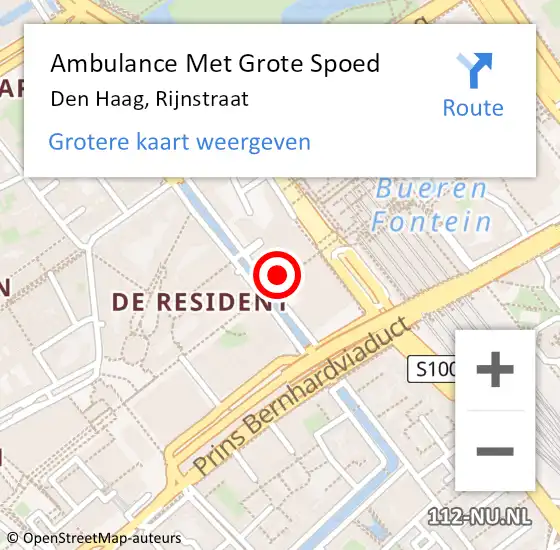 Locatie op kaart van de 112 melding: Ambulance Met Grote Spoed Naar Den Haag, Rijnstraat op 14 oktober 2022 02:45