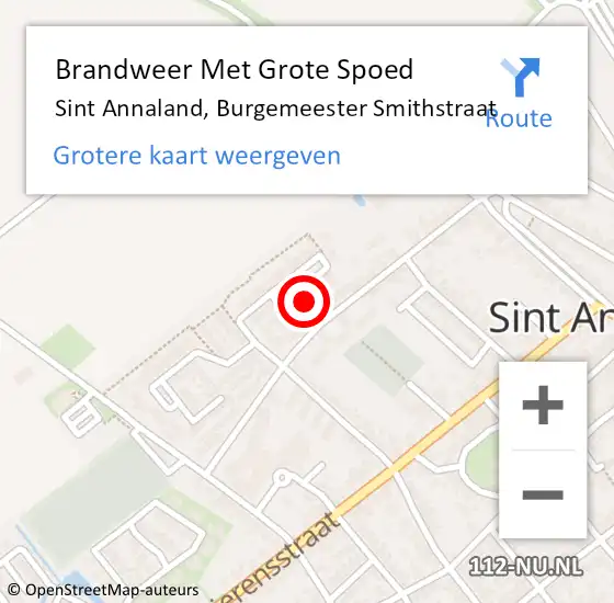 Locatie op kaart van de 112 melding: Brandweer Met Grote Spoed Naar Sint Annaland, Burgemeester Smithstraat op 14 oktober 2022 04:04