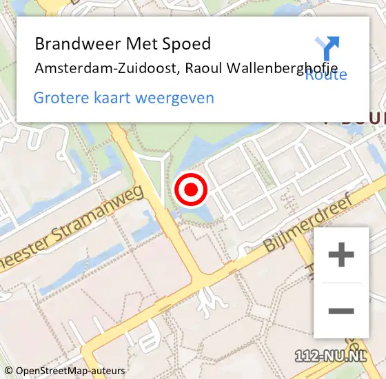 Locatie op kaart van de 112 melding: Brandweer Met Spoed Naar Amsterdam-Zuidoost, Raoul Wallenberghofje op 14 oktober 2022 06:01