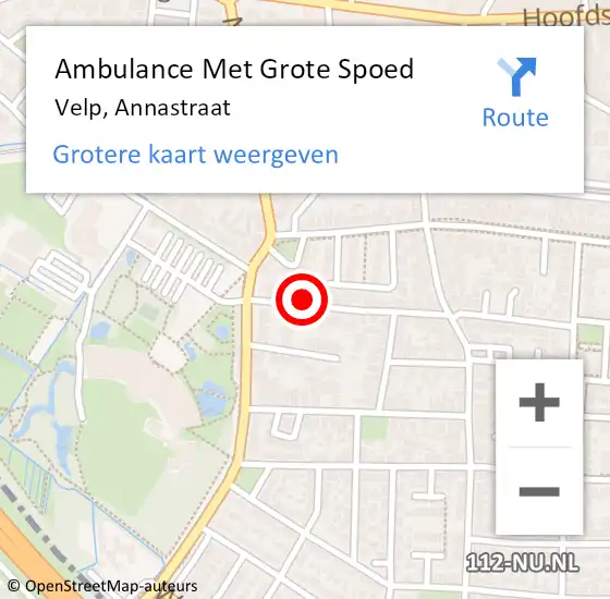 Locatie op kaart van de 112 melding: Ambulance Met Grote Spoed Naar Velp, Annastraat op 14 oktober 2022 07:04