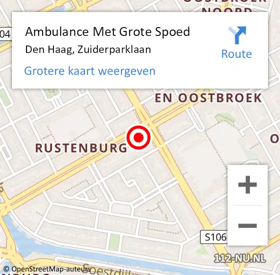 Locatie op kaart van de 112 melding: Ambulance Met Grote Spoed Naar Den Haag, Zuiderparklaan op 14 oktober 2022 07:13