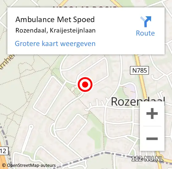 Locatie op kaart van de 112 melding: Ambulance Met Spoed Naar Rozendaal, Kraijesteijnlaan op 14 oktober 2022 07:28