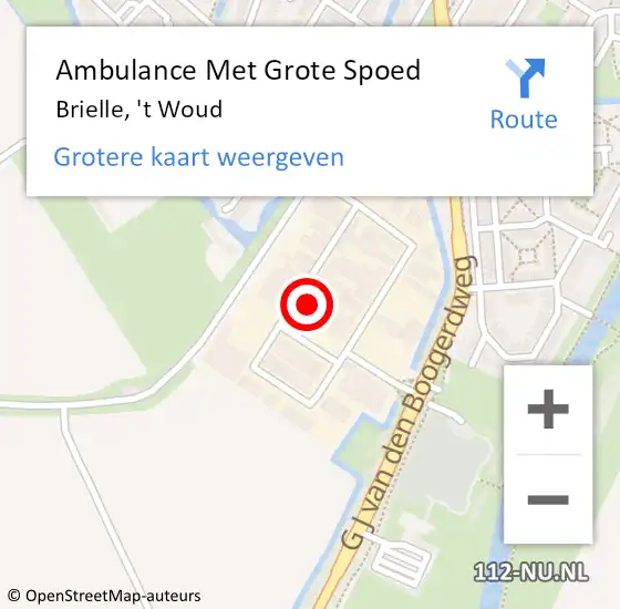 Locatie op kaart van de 112 melding: Ambulance Met Grote Spoed Naar Brielle, 't Woud op 14 oktober 2022 07:39