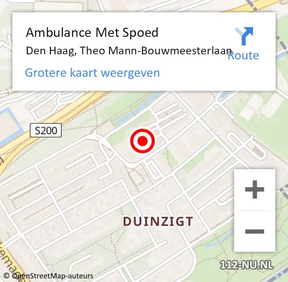 Locatie op kaart van de 112 melding: Ambulance Met Spoed Naar Den Haag, Theo Mann-Bouwmeesterlaan op 14 oktober 2022 07:41