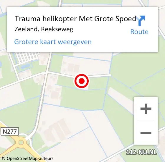 Locatie op kaart van de 112 melding: Trauma helikopter Met Grote Spoed Naar Zeeland, Reekseweg op 14 oktober 2022 07:47