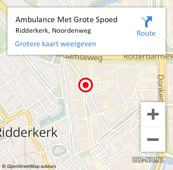 Locatie op kaart van de 112 melding: Ambulance Met Grote Spoed Naar Ridderkerk, Noordenweg op 14 oktober 2022 07:54