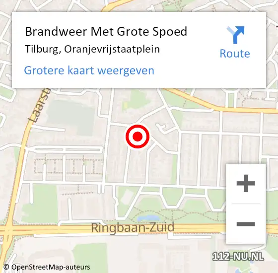 Locatie op kaart van de 112 melding: Brandweer Met Grote Spoed Naar Tilburg, Oranjevrijstaatplein op 14 oktober 2022 08:01