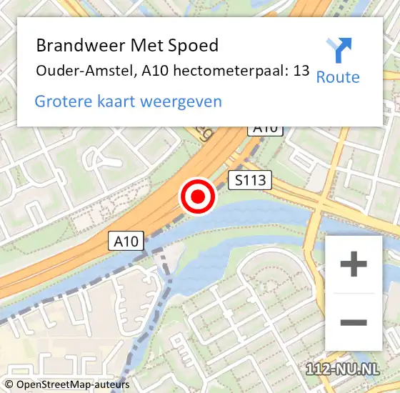 Locatie op kaart van de 112 melding: Brandweer Met Spoed Naar Ouder-Amstel, A10 hectometerpaal: 13 op 14 oktober 2022 08:04