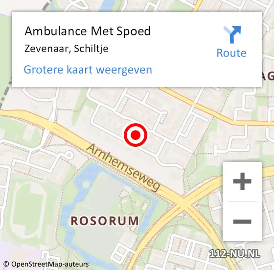 Locatie op kaart van de 112 melding: Ambulance Met Spoed Naar Zevenaar, Schiltje op 14 oktober 2022 08:15