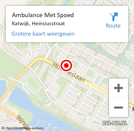 Locatie op kaart van de 112 melding: Ambulance Met Spoed Naar Katwijk, Heinsiusstraat op 14 oktober 2022 08:17