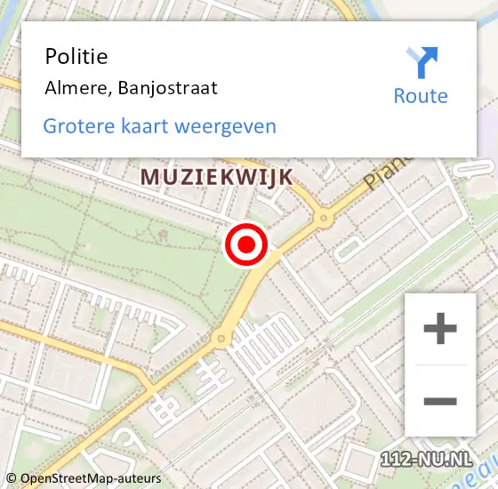 Locatie op kaart van de 112 melding: Politie Almere, Banjostraat op 14 oktober 2022 08:49