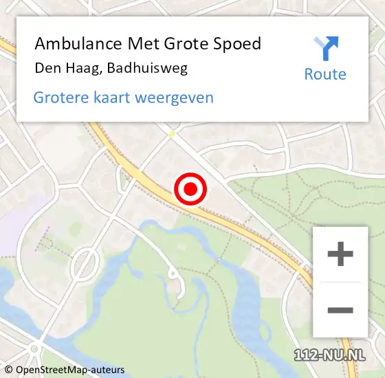 Locatie op kaart van de 112 melding: Ambulance Met Grote Spoed Naar Den Haag, Badhuisweg op 14 oktober 2022 08:49