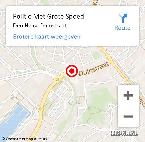 Locatie op kaart van de 112 melding: Politie Met Grote Spoed Naar Den Haag, Duinstraat op 14 oktober 2022 09:04