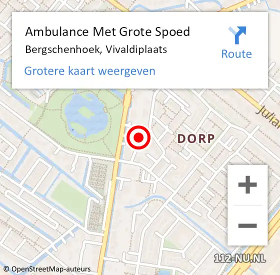 Locatie op kaart van de 112 melding: Ambulance Met Grote Spoed Naar Bergschenhoek, Vivaldiplaats op 14 oktober 2022 09:09