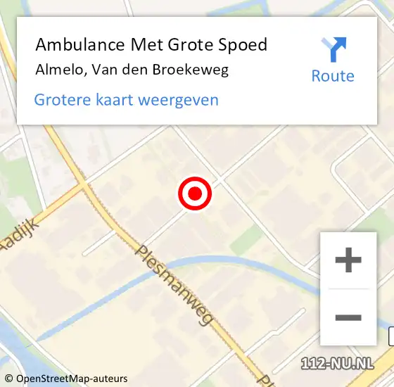 Locatie op kaart van de 112 melding: Ambulance Met Grote Spoed Naar Almelo, Van den Broekeweg op 14 oktober 2022 09:16