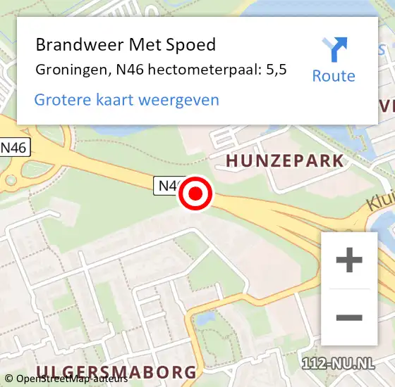 Locatie op kaart van de 112 melding: Brandweer Met Spoed Naar Groningen, N46 hectometerpaal: 5,5 op 1 augustus 2014 13:23