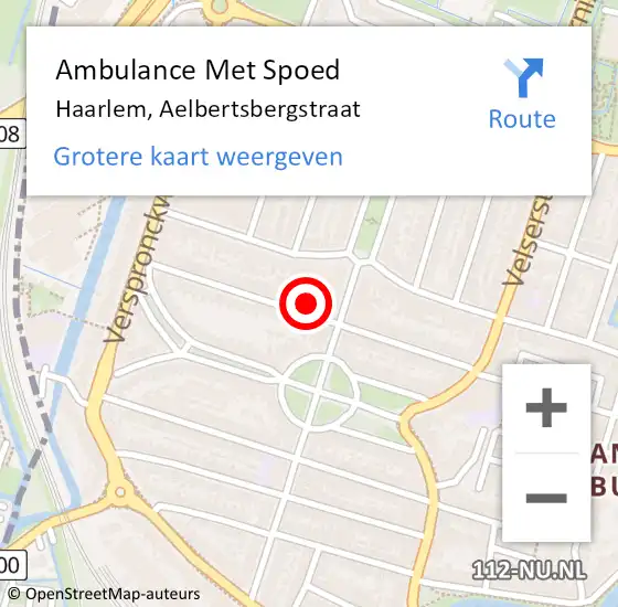 Locatie op kaart van de 112 melding: Ambulance Met Spoed Naar Haarlem, Aelbertsbergstraat op 14 oktober 2022 09:40