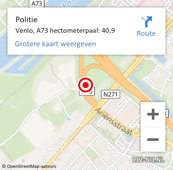 Locatie op kaart van de 112 melding: Politie Venlo, A73 hectometerpaal: 40,9 op 14 oktober 2022 09:47