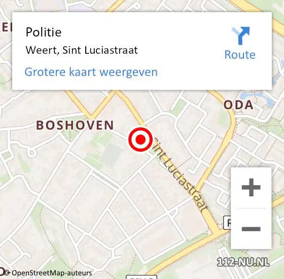 Locatie op kaart van de 112 melding: Politie Weert, Sint Luciastraat op 14 oktober 2022 09:51