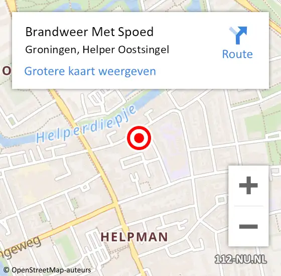 Locatie op kaart van de 112 melding: Brandweer Met Spoed Naar Groningen, Helper Oostsingel op 14 oktober 2022 10:17