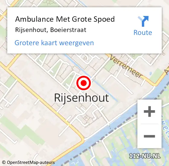 Locatie op kaart van de 112 melding: Ambulance Met Grote Spoed Naar Rijsenhout, Boeierstraat op 14 oktober 2022 10:18