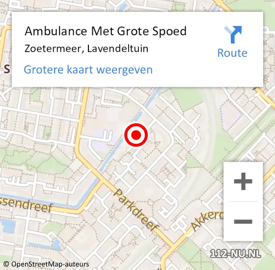 Locatie op kaart van de 112 melding: Ambulance Met Grote Spoed Naar Zoetermeer, Lavendeltuin op 14 oktober 2022 10:21