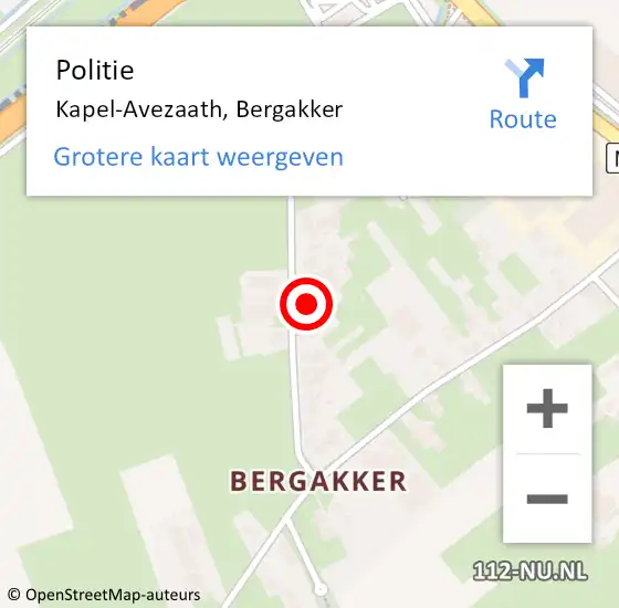 Locatie op kaart van de 112 melding: Politie Kapel-Avezaath, Bergakker op 14 oktober 2022 10:22