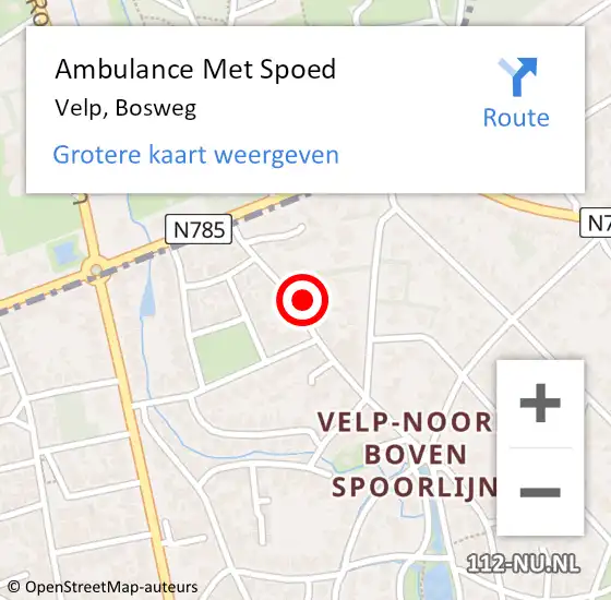 Locatie op kaart van de 112 melding: Ambulance Met Spoed Naar Velp, Bosweg op 14 oktober 2022 10:25