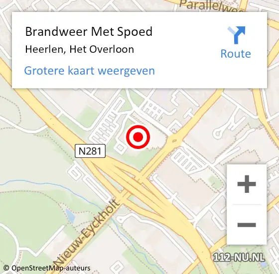 Locatie op kaart van de 112 melding: Brandweer Met Spoed Naar Heerlen, Het Overloon op 14 oktober 2022 10:49