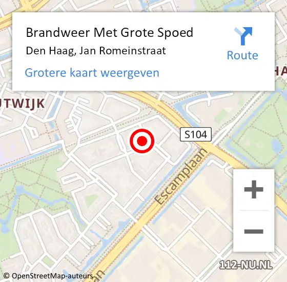 Locatie op kaart van de 112 melding: Brandweer Met Grote Spoed Naar Den Haag, Jan Romeinstraat op 14 oktober 2022 10:50