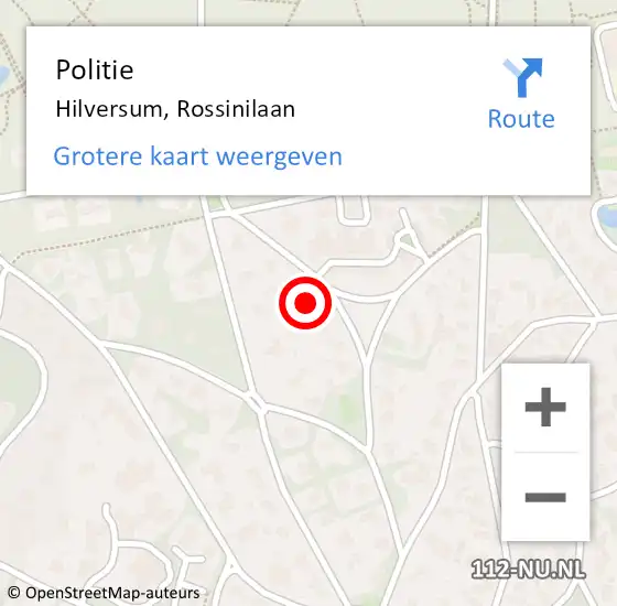 Locatie op kaart van de 112 melding: Politie Hilversum, Rossinilaan op 14 oktober 2022 11:05