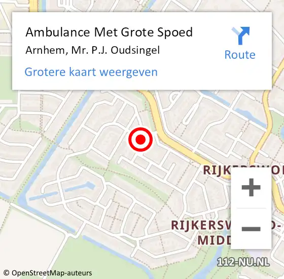Locatie op kaart van de 112 melding: Ambulance Met Grote Spoed Naar Arnhem, Mr. P.J. Oudsingel op 14 oktober 2022 11:06