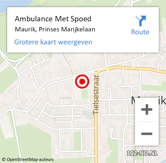 Locatie op kaart van de 112 melding: Ambulance Met Spoed Naar Maurik, Prinses Marijkelaan op 14 oktober 2022 11:07
