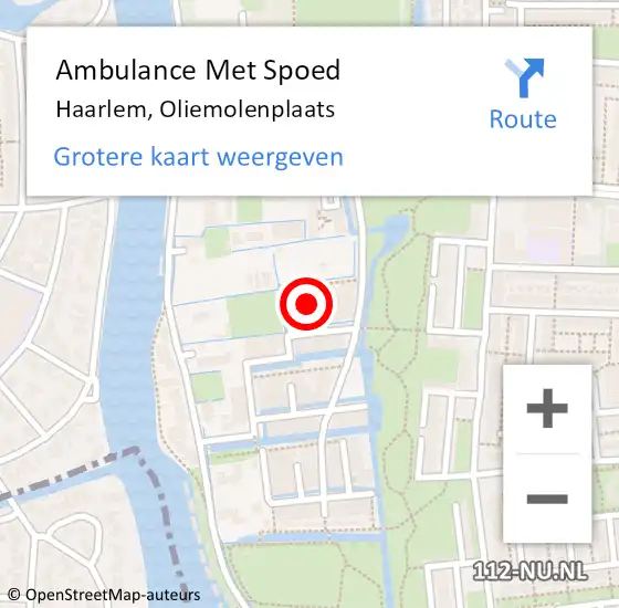 Locatie op kaart van de 112 melding: Ambulance Met Spoed Naar Haarlem, Oliemolenplaats op 14 oktober 2022 11:25