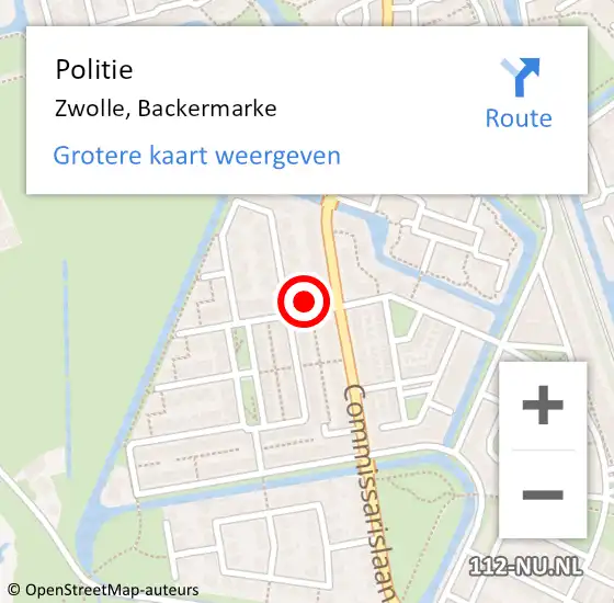 Locatie op kaart van de 112 melding: Politie Zwolle, Backermarke op 14 oktober 2022 11:43