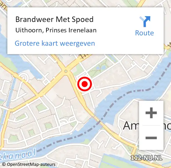 Locatie op kaart van de 112 melding: Brandweer Met Spoed Naar Uithoorn, Prinses Irenelaan op 14 oktober 2022 11:45