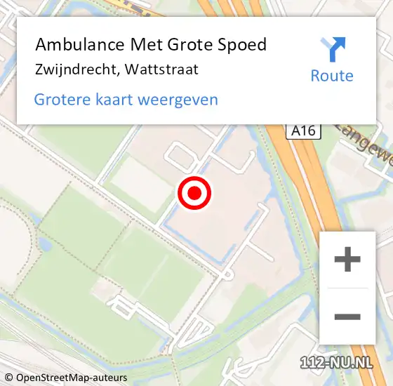 Locatie op kaart van de 112 melding: Ambulance Met Grote Spoed Naar Zwijndrecht, Wattstraat op 14 oktober 2022 12:01