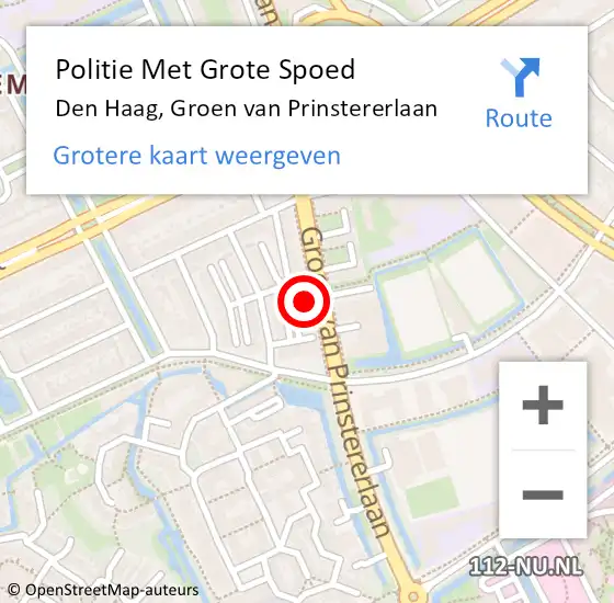 Locatie op kaart van de 112 melding: Politie Met Grote Spoed Naar Den Haag, Groen van Prinstererlaan op 14 oktober 2022 12:04