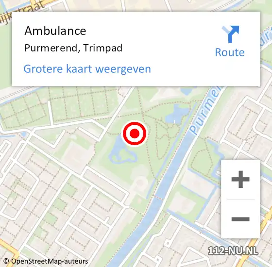 Locatie op kaart van de 112 melding: Ambulance Purmerend, Trimpad op 14 oktober 2022 12:11