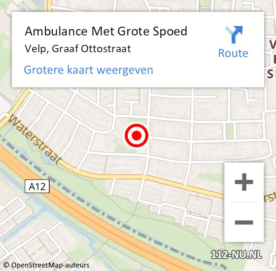 Locatie op kaart van de 112 melding: Ambulance Met Grote Spoed Naar Velp, Graaf Ottostraat op 14 oktober 2022 12:18