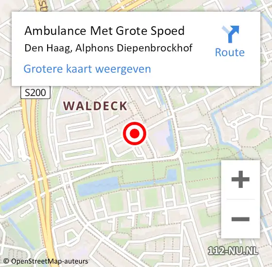 Locatie op kaart van de 112 melding: Ambulance Met Grote Spoed Naar Den Haag, Alphons Diepenbrockhof op 14 oktober 2022 12:18